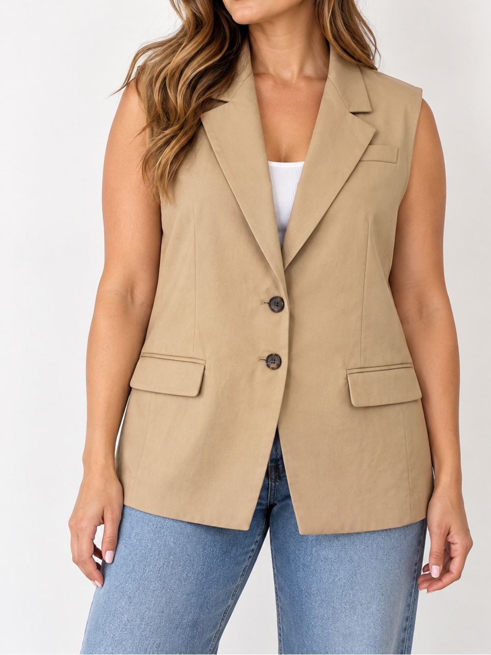 J.Crew Tan Chino Sleeveless Tailored Longline Blazer Vest